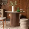 Dutchbone Ronde Eettafel Arda Walnoot en travertin, 115cm* Travertin Eettafel|Ronde Eettafel