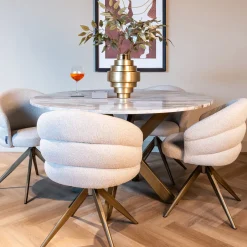 Richmond Interiors Ronde Eettafel Bottega Marmer en brass, 140cm* Marmeren Eettafel|Ronde Eettafel