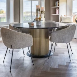 Richmond Interiors Ronde Eettafel Ironville Marmer en Acaciahout, Ø140cm* Marmeren Eettafel|Ronde Eettafel