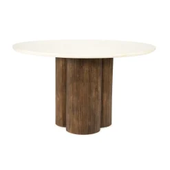 Eleonora Ronde Eettafel Xanni Marmer en Mangohout, 130cm* Marmeren Eettafel|Ronde Eettafel