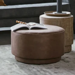vtwonen Ronde Poef Coffee Eco-leer 60cm* Poefs & Hockers