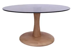 Brix Ronde Salontafel Faye Glas en mangohout* Glazen Salontafel|Ronde Salontafel