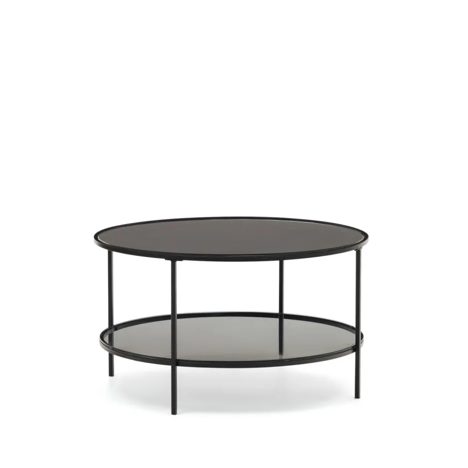Kave Home Ronde Salontafel Gilda Glas en Metaal, 80cm* Glazen Salontafel|Ronde Salontafel