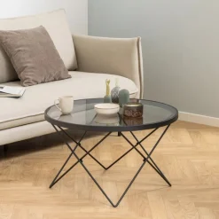 Bendt Ronde Salontafel Kira Glas 80cm, kleur zwart* Glazen Salontafel|Ronde Salontafel