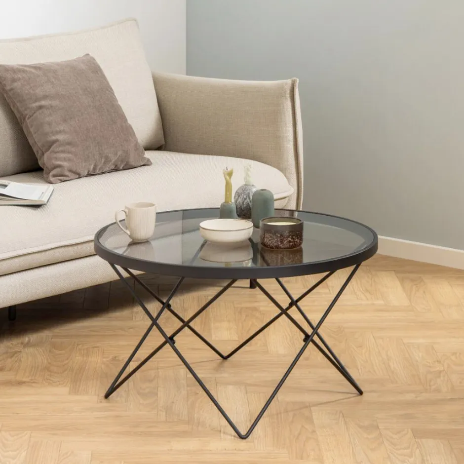 Bendt Ronde Salontafel Kira Glas 80cm, kleur zwart* Glazen Salontafel|Ronde Salontafel