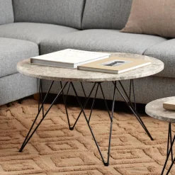 Bendt Ronde Salontafel Nadia Marmer, kleur Grijs/* Ronde Bijzettafel|Ronde Salontafel