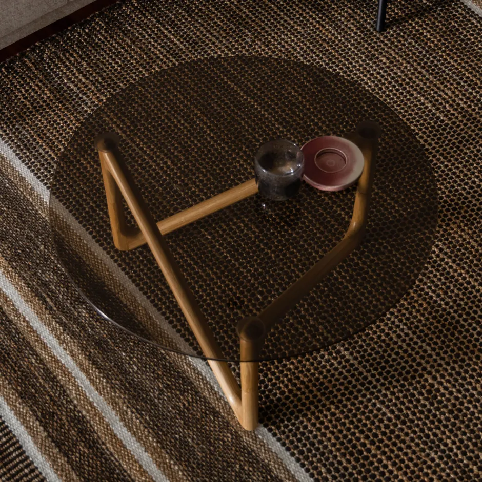 Dutchbone Ronde Salontafel Naia Eikenhout en glas, 80cm* Glazen Salontafel|Ronde Salontafel