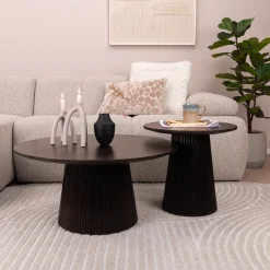Sohome Ronde Salontafel Olav Set van 2 stuks Rond, kleur Walnoot* Salontafel Set|Ronde Salontafel