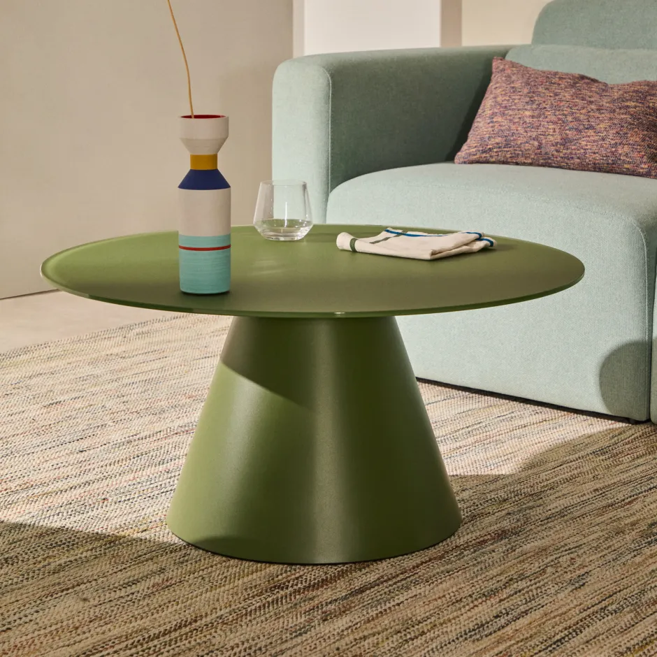 Kave Home Ronde Salontafel Wilshire Gehard glas, 80cm* Glazen Salontafel|Ronde Salontafel