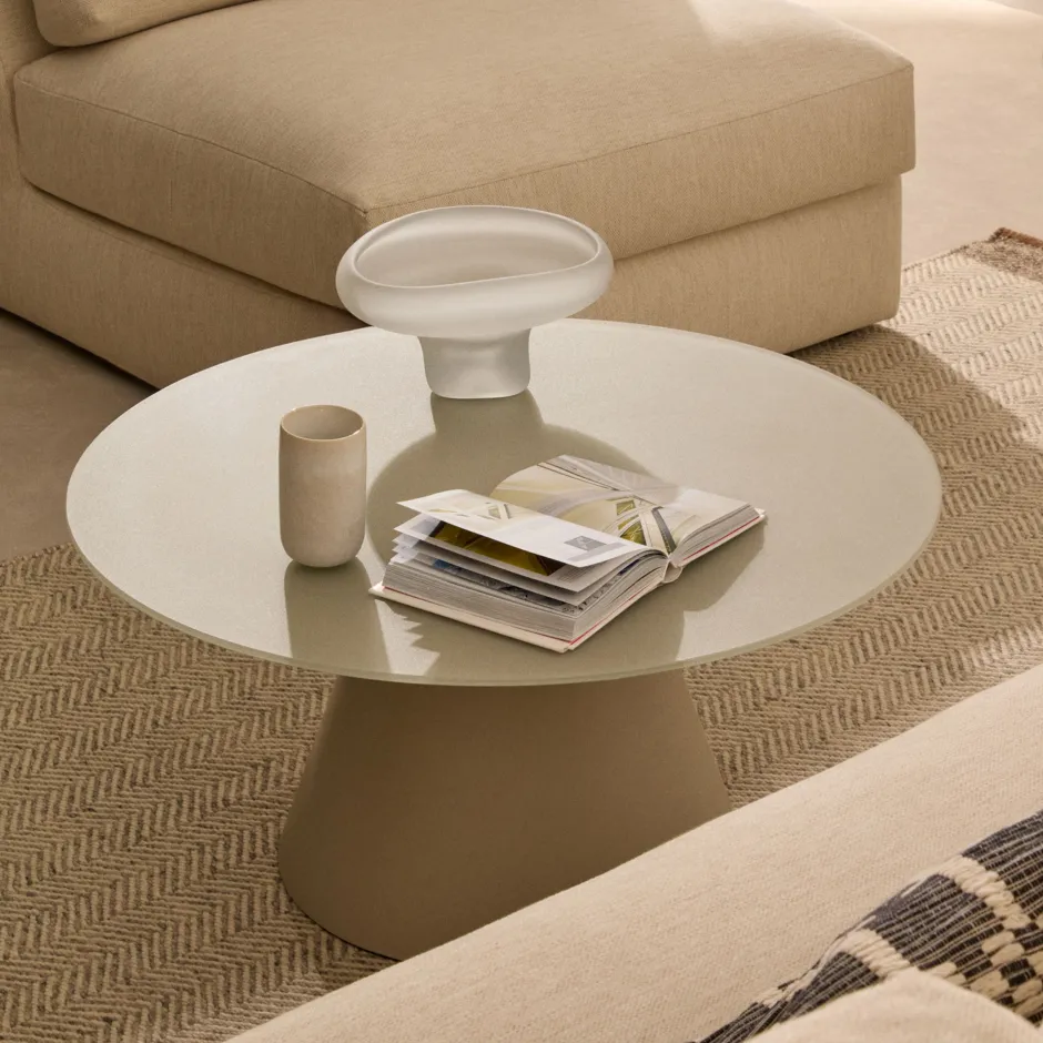 Kave Home Ronde Salontafel Wilshire Gehard glas, 80cm* Glazen Salontafel|Ronde Salontafel