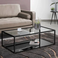 Kave Home Salontafel Blackhill Glas met zwart frame* Vierkante Salontafel|Glazen Salontafel