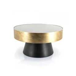 By-Boo Salontafel Bunga 75cm zwart/goud met glazen blad* Glazen Salontafel|Ronde Salontafel