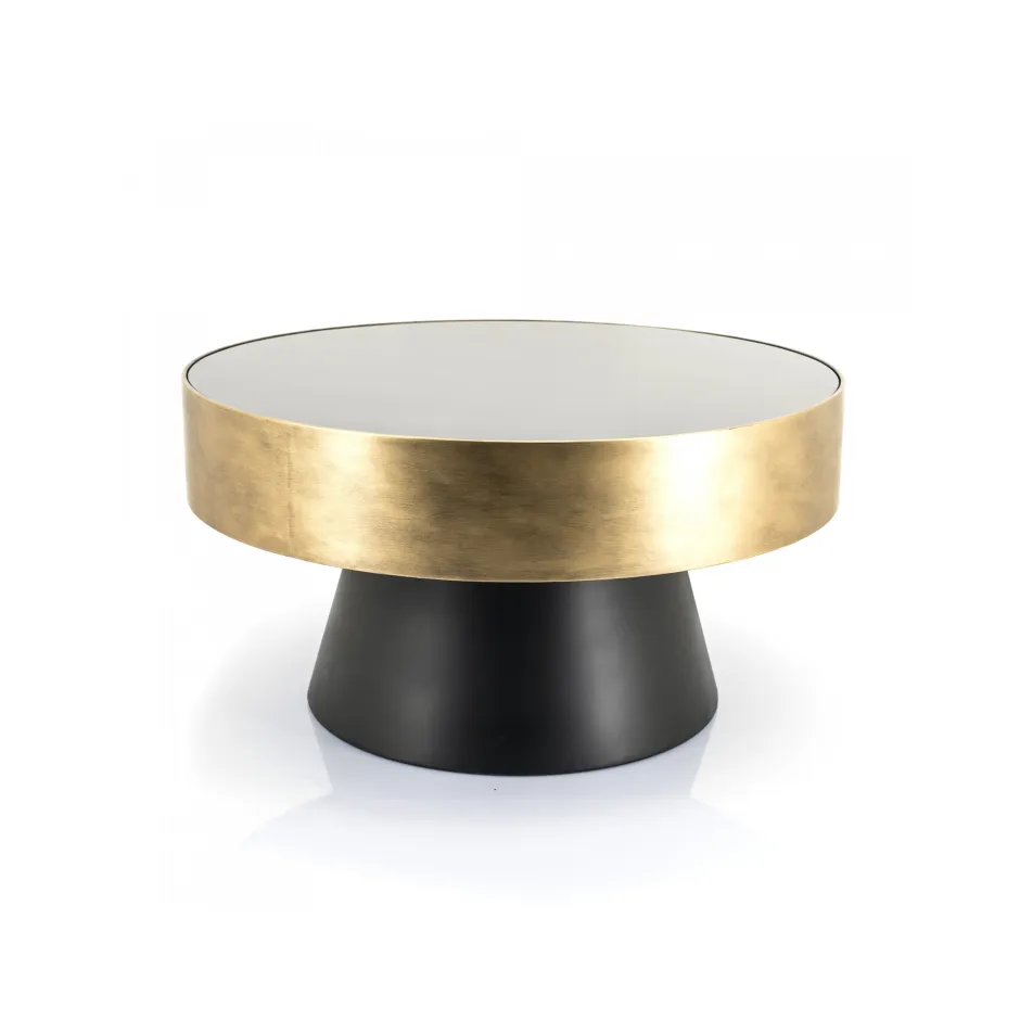 By-Boo Salontafel Bunga 75cm zwart/goud met glazen blad* Glazen Salontafel|Ronde Salontafel