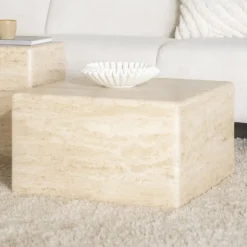 Eleonora Salontafel Donta Travertin, 60 x 60cm* Vierkante Salontafel|Travertin Salontafel