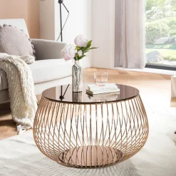 Artistiq Living Salontafel Esra 72cm, kleur Roségoud* Glazen Salontafel|Ronde Salontafel