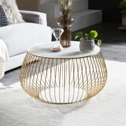 Artistiq Living Salontafel Esra Marmerlook, 72cm, kleur Goud* Glazen Salontafel|Ronde Salontafel
