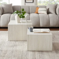 Artistiq Living Salontafel Helder Travertinlook, Set van 2 stuks* Vierkante Salontafel|Salontafel Set