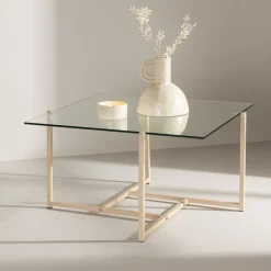 Nohr Salontafel Katelynne Glas, 80 x 80cm* Vierkante Salontafel|Glazen Salontafel