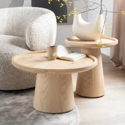 Eleonora Salontafel Leia Eikenhout, Set van 2 stuks* Salontafel Set|Ronde Salontafel