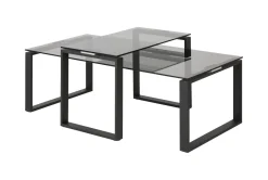 Bendt Salontafel Lone, Set van 2 stuks, Rookglas 115 x 69cm, kleur zwart* Salontafel Set|Glazen Salontafel