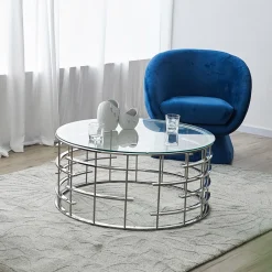 Artistiq Living Salontafel Marico 90cm, kleur Zilver* Glazen Salontafel|Ronde Salontafel