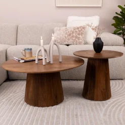 Sohome Salontafel Olav Set van 2 stuks Rond, kleur Bruin* Salontafel Set|Ronde Salontafel