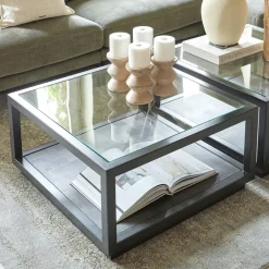 Rivièra Maison Salontafel Roger Mangohout en glas* Vierkante Salontafel|Glazen Salontafel