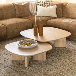 Eleonora Salontafel Stef Eiken, kleur Naturel, Set van 2 stuks* Vierkante Salontafel