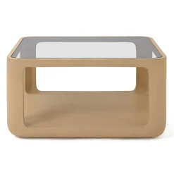 Jesper Home Salontafel Yobeko Mudstone textuur en glas, 80 x 80cm* Vierkante Salontafel|Glazen Salontafel