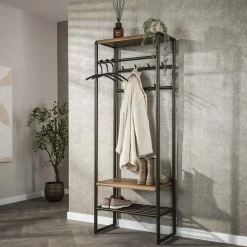 LifestyleFurn Staande Kapstok Karalynn Met haken en roede, Eikenlook en staal* Staande Kapstokken