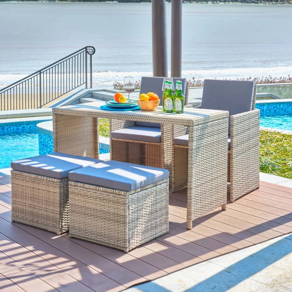 Artistiq Living Tuinset Shareema Tafel + 2 stoelen + 2 krukken, Polyrotan* Eettafels Voor In Je Tuin