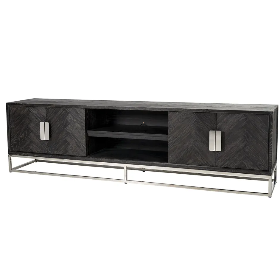 Richmond Interiors TV-meubel Blackbone Eikenhout en Staal, kleur Zwart /* Tv-Meubel Zwart