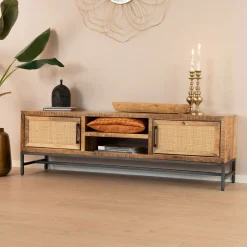 RENEW TV-meubel Carini Hout en Webbing, 160cm* Tv-Meubel Zwart
