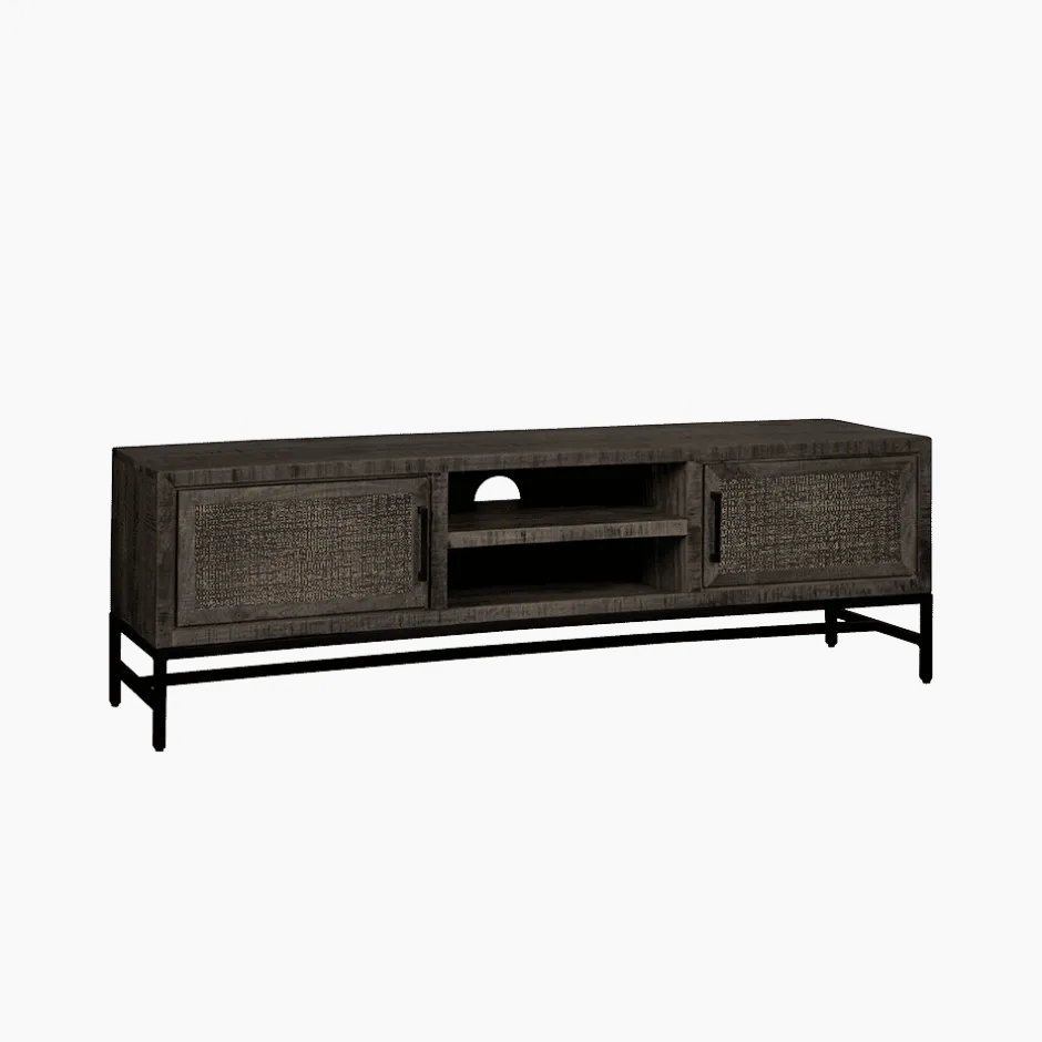 RENEW TV-meubel Carini Hout en Webbing, 160cm* Tv-Meubel Zwart