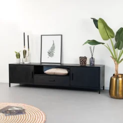Livingfurn TV-meubel Kala Mangohout 180cm, kleur Zwart* Tv-Meubel Zwart