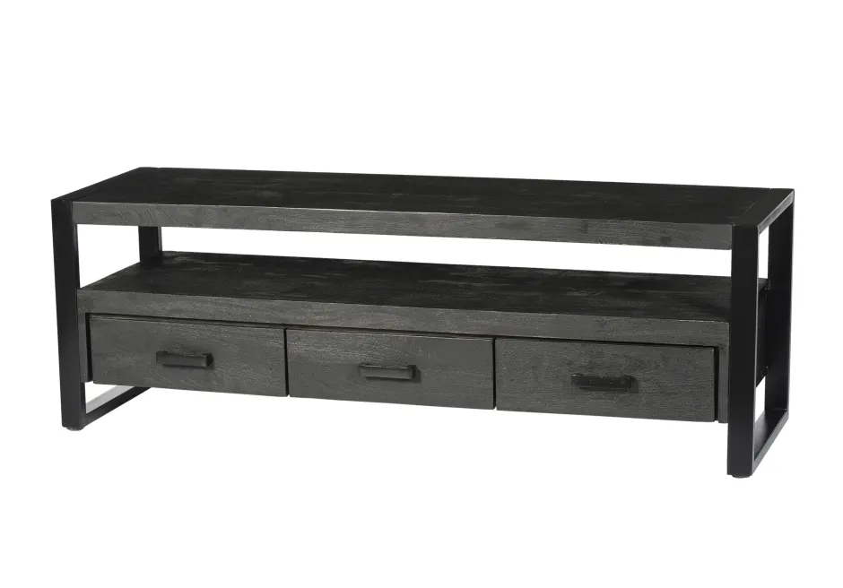 Livingfurn TV-meubel Norris Mangohout en staal, 150 cm* Tv-Meubel Zwart