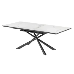 Kave Home Uitschuifbare Eettafel Theone Keramiek met marmerlook, 160-210 x 90cm* Marmeren Eettafel|Rechte Eettafel