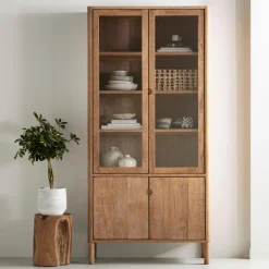 DTP Home Vitrinekast Apollo Teakhout, 210 x 100cm* Buffetkasten & Vitrinekasten