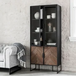 DTP Home Vitrinekast Criss Cross Hout en staal, 185 x 80cm* Buffetkasten & Vitrinekasten