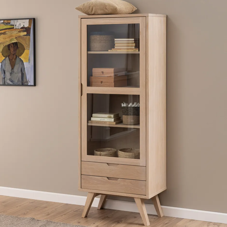 Bendt Vitrinekast Mads 190 x 72cm, licht eikenfineer* Buffetkasten & Vitrinekasten