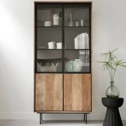 DTP Home Vitrinekast Metropole Teakhout, 210 x 100cm* Buffetkasten & Vitrinekasten