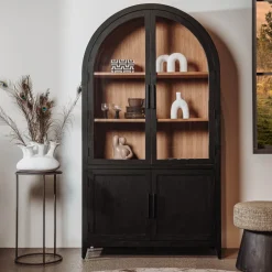 Tower Living Vitrinekast Rotondi Mangohout en eikenfineer, 220 x 120cm, kleur Zwart* Buffetkasten & Vitrinekasten