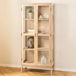 Bendt Vitrinekast Sharalyn Eiken, 180 x 80cm* Buffetkasten & Vitrinekasten