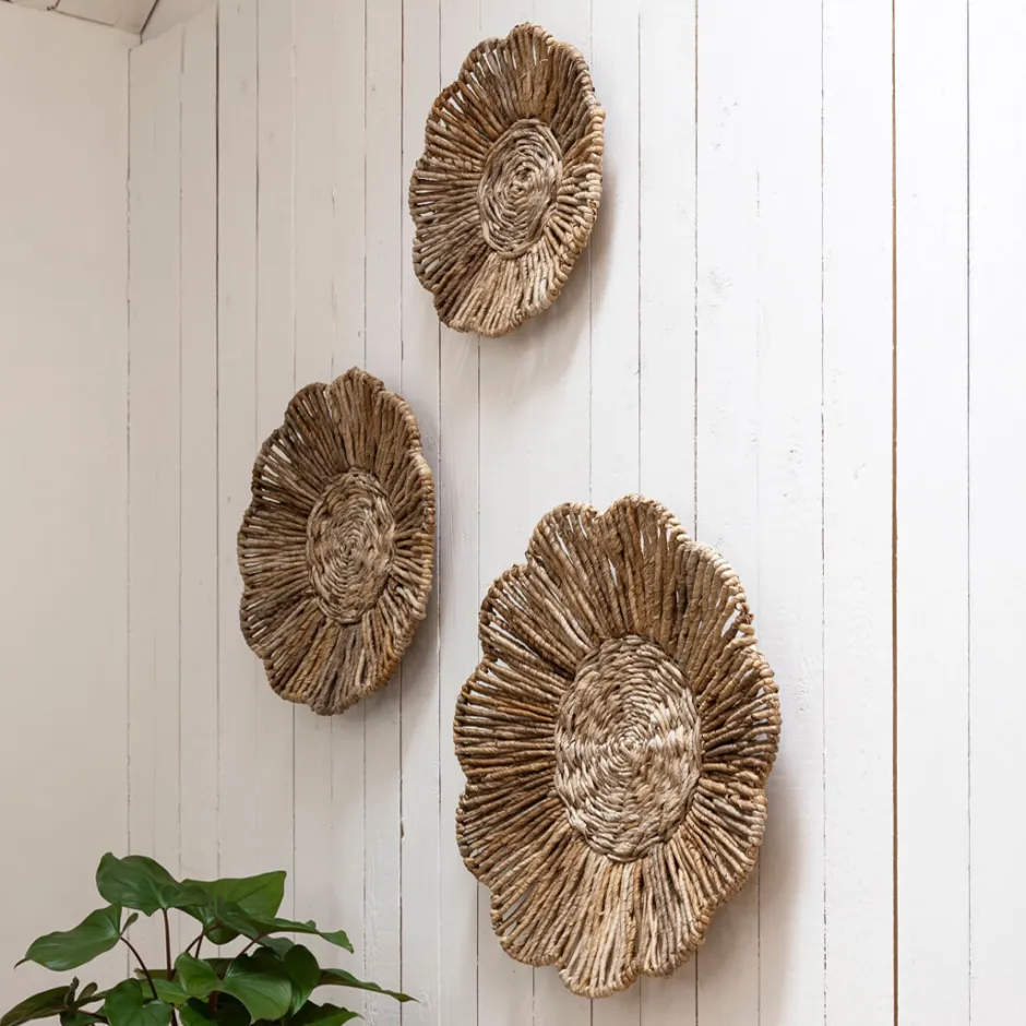 MUST Living Wanddecoratie Flower Set van 3 stuks, Abaca* Wandpanelen
