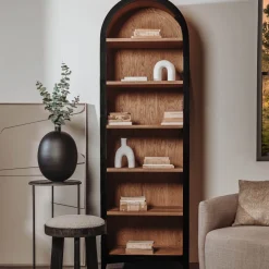 Tower Living Wandkast Rotondi Mangohout en eikenfineer, 220 x 70cm, kleur Zwart* Wandrekken & Wandkasten