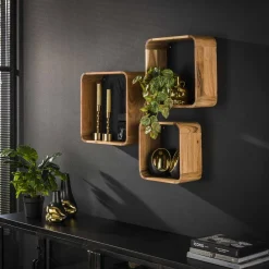 LifestyleFurn Wandplank Grover Acaciahout, Set van 3 stuks* Wandrekjes & Wandplanken