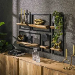 LifestyleFurn Wandplank Jacintha Acacia, Set van 5 stuks* Wandrekjes & Wandplanken