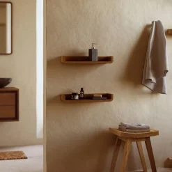 Kave Home Wandplank Shamel Teakhout, Set van 2 stuks* Badkameraccessoires|Wandrekjes & Wandplanken