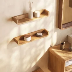 Kave Home Wandplank Shamel Teakhout, Set van 2 stuks* Badkameraccessoires|Wandrekjes & Wandplanken