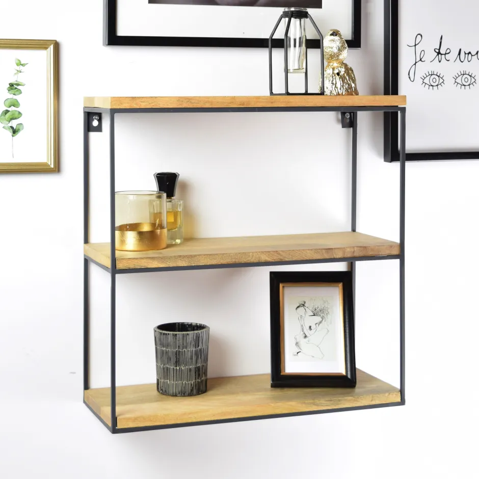 Urban Interiors Wandrek Wally Mangohout en metaal, 45 x 45cm* Wandrekjes & Wandplanken
